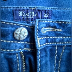 Miss Me Indigo Denim with Contrast Stitching and Paisley Design